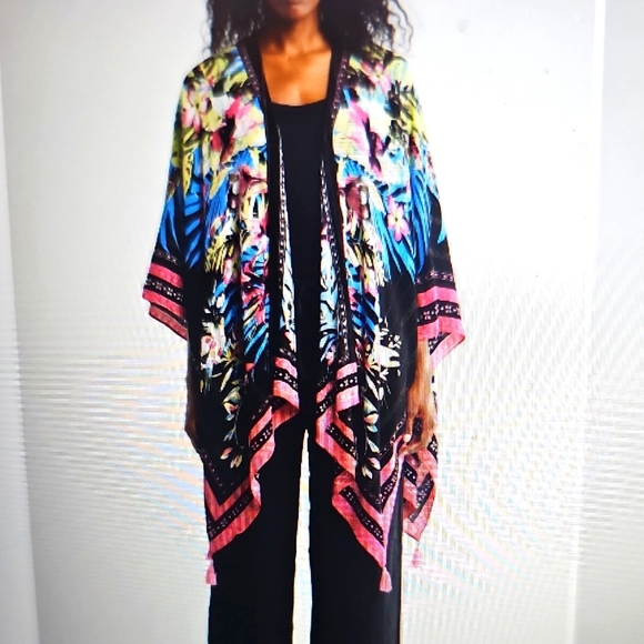 NWT Vince Camuto Exotic Blooms Crinkle Topper Open Front OS - Picture 1 of 13